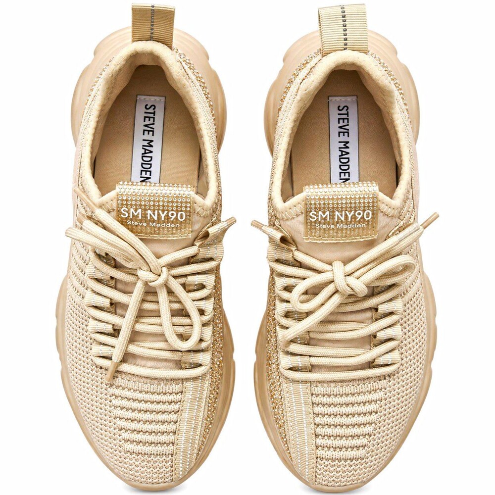 Steve Madden SM NY90 Women’s Beige Knit Lace-Up Low Top Walking Sneakers 6